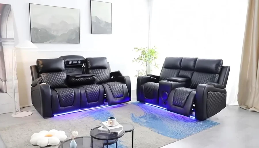 Florida Leather Electric Recliner Sofa Set 3+2 Seater | Cupholders, Led Lights, Bluetooth, Usb