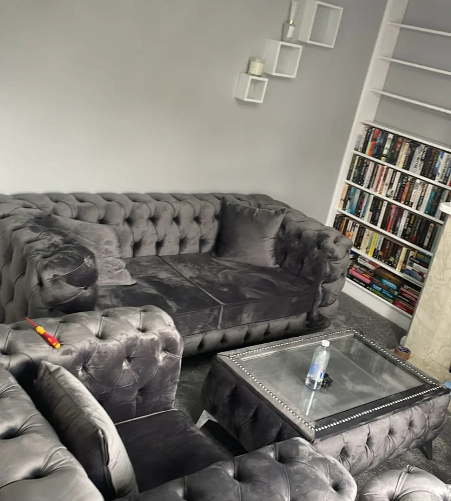 Ashton Full Chesterfield Sofa In Steel Plush Velvet