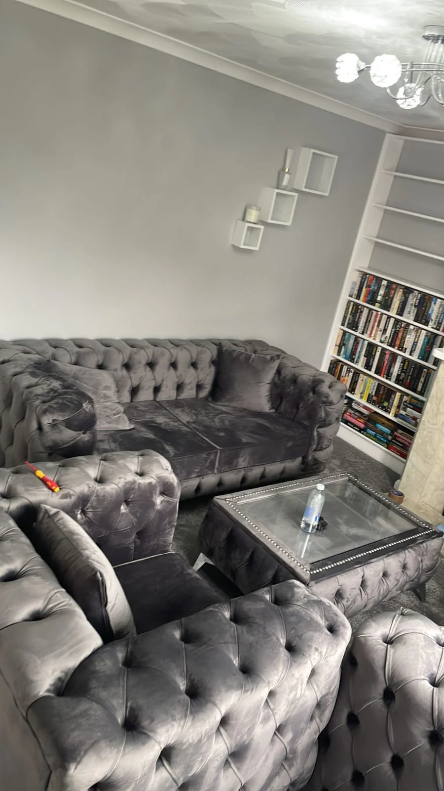 Ashton Full Chesterfield Sofa In Steel Plush Velvet