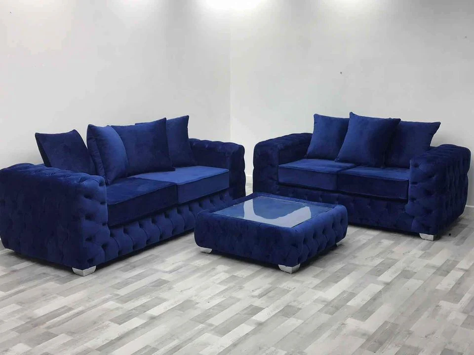 Ashton Chesterfield 3+2 Sofa Set In Blue Plush Velvet