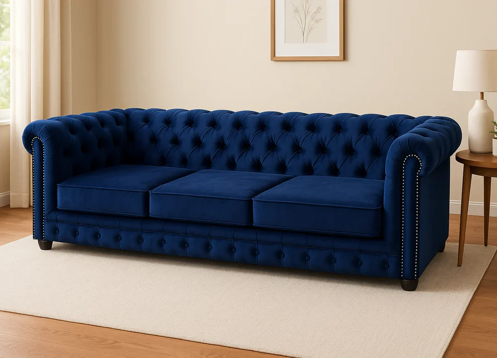 Chesterfield 3 Seater Sofa – Classic Velvet & Fabric