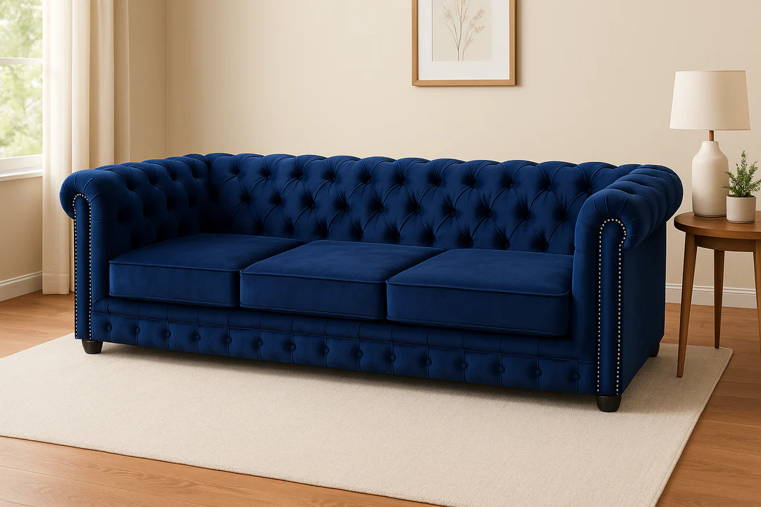 Chesterfield 3 Seater Sofa – Classic Velvet & Fabric