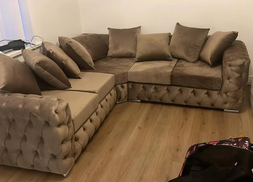 Ashton Chesterfield Corner Sofa In Mink Plush Velvet