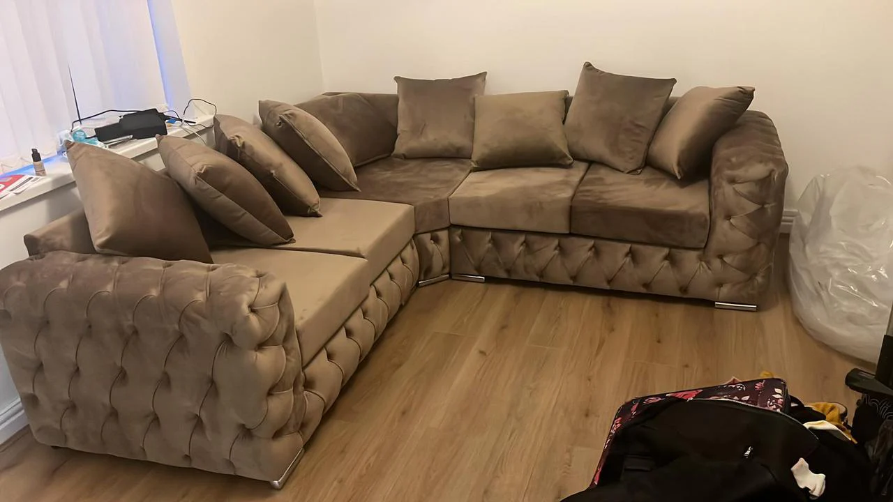 Ashton Chesterfield Corner Sofa In Mink Plush Velvet