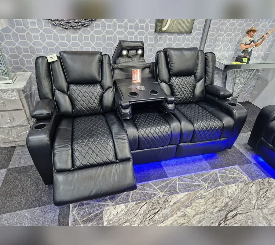 Mns Orlando 3+2 Seater Electric Recliner Leather Sofa | Led Lights & Wireless Charger