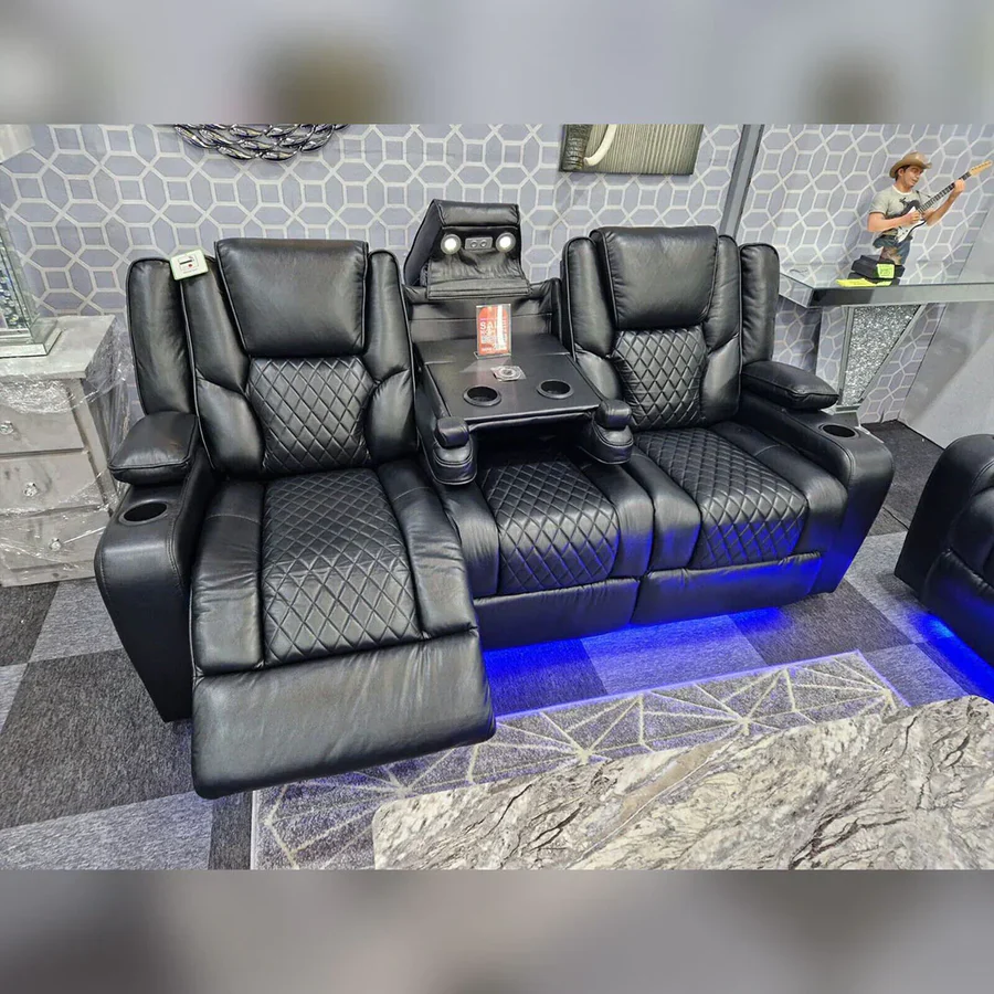 Mns Orlando 3+2 Seater Electric Recliner Leather Sofa | Led Lights & Wireless Charger