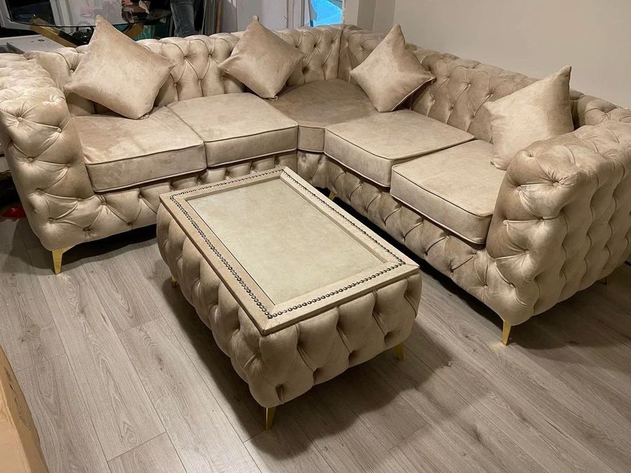 Ashton Full Chesterfield Sofa In Mink Plush Velvet