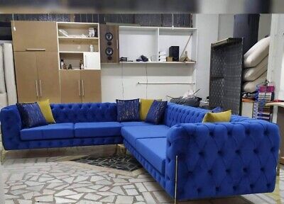 Ashton Full Chesterfield Sofa In Blue Plush Velvet