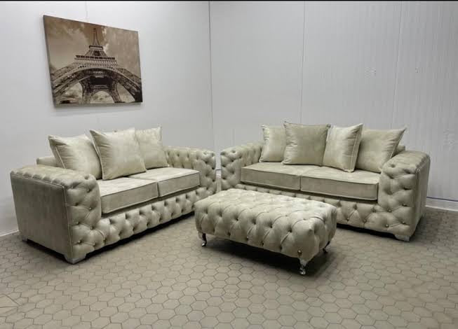 Ashton Chesterfield 3+2 Sofa Set In Mink Plush Velvet