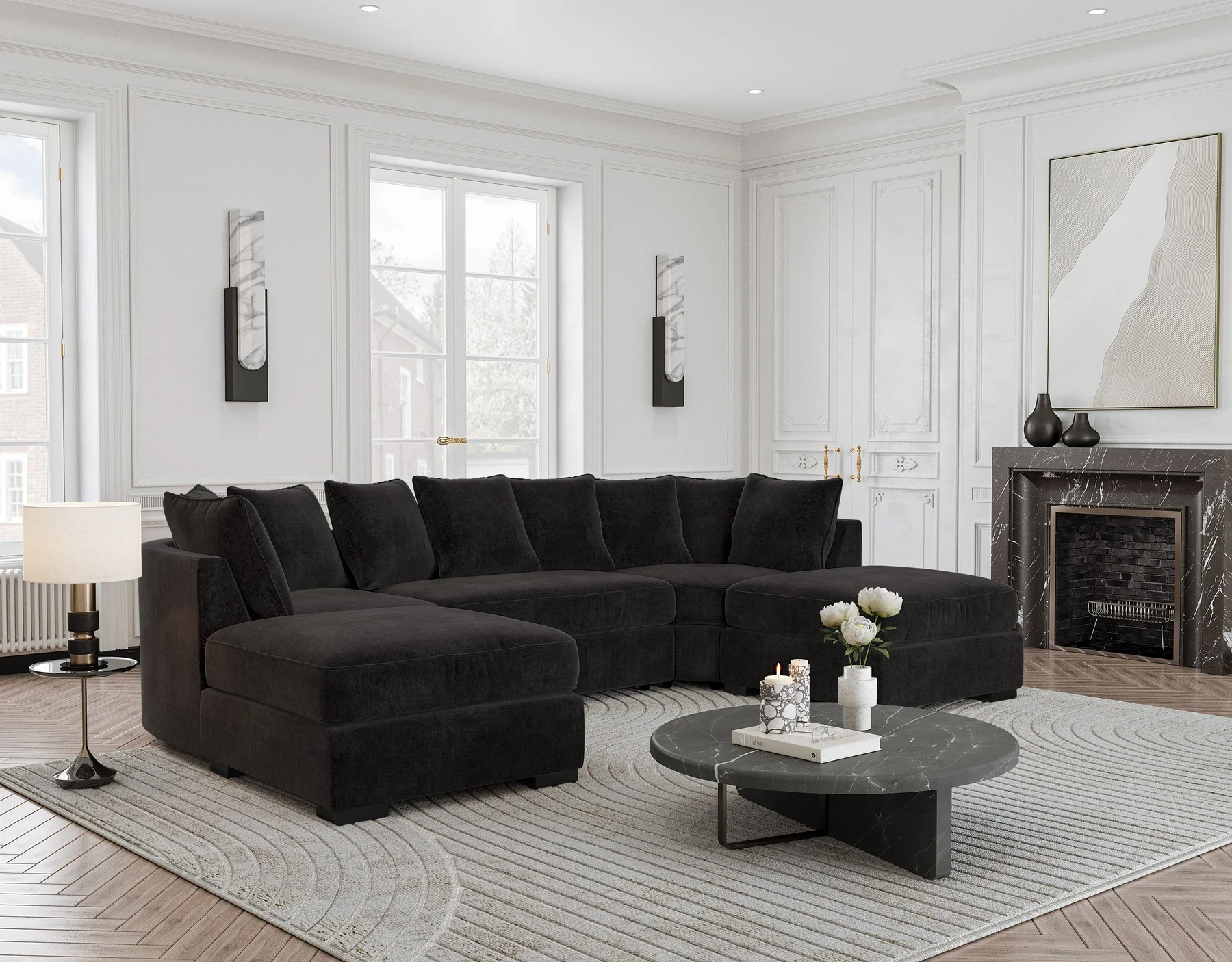 Bishop Luxe Chenille U-shape Sofa – Spacious Family Corner Sofa