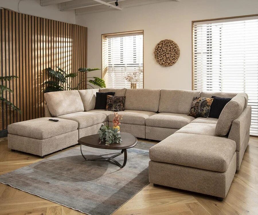 Sully 6 Seater U-shape Sofa In Biscuit Beige Boucle – Luxury Corner Sofa 320x240cm