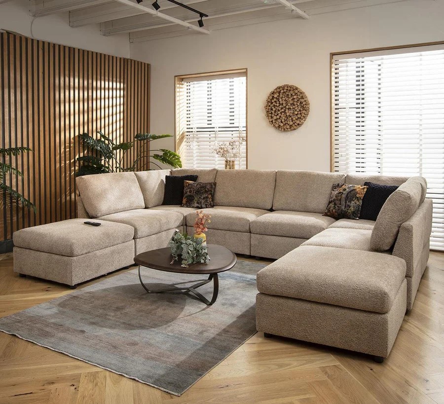 Sully 6 Seater U-shape Sofa In Biscuit Beige Boucle – Luxury Corner Sofa 320x240cm